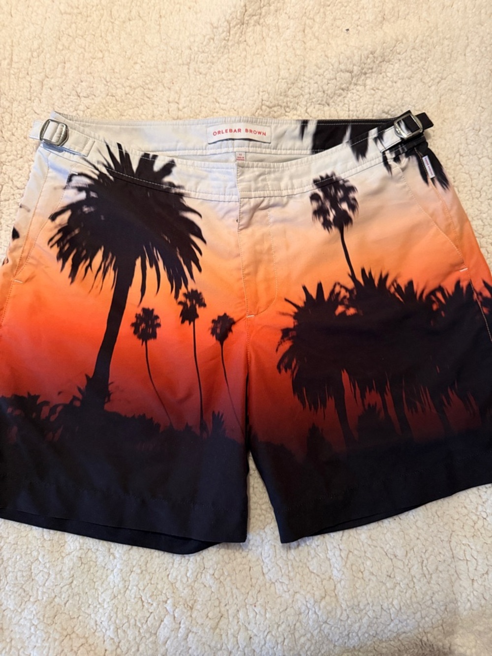 Orlebar Brown Sunset Palm Gradient Swim Shorts - Orange/Black/Cream size 32